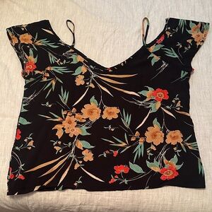 SHEIN Black Camisole with Red and Orange Floral Pattern Size Large